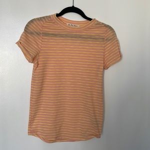 Striped high neck pink and yellow striped t-shirt